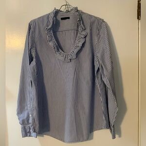 Gap Striped Blue Ruffle Collar Women's Top size L